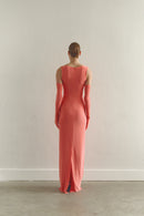 Coral Draped Maxi Dress with Gloves