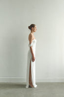 White Draped Maxi Dress Low Strap and  Side Slit