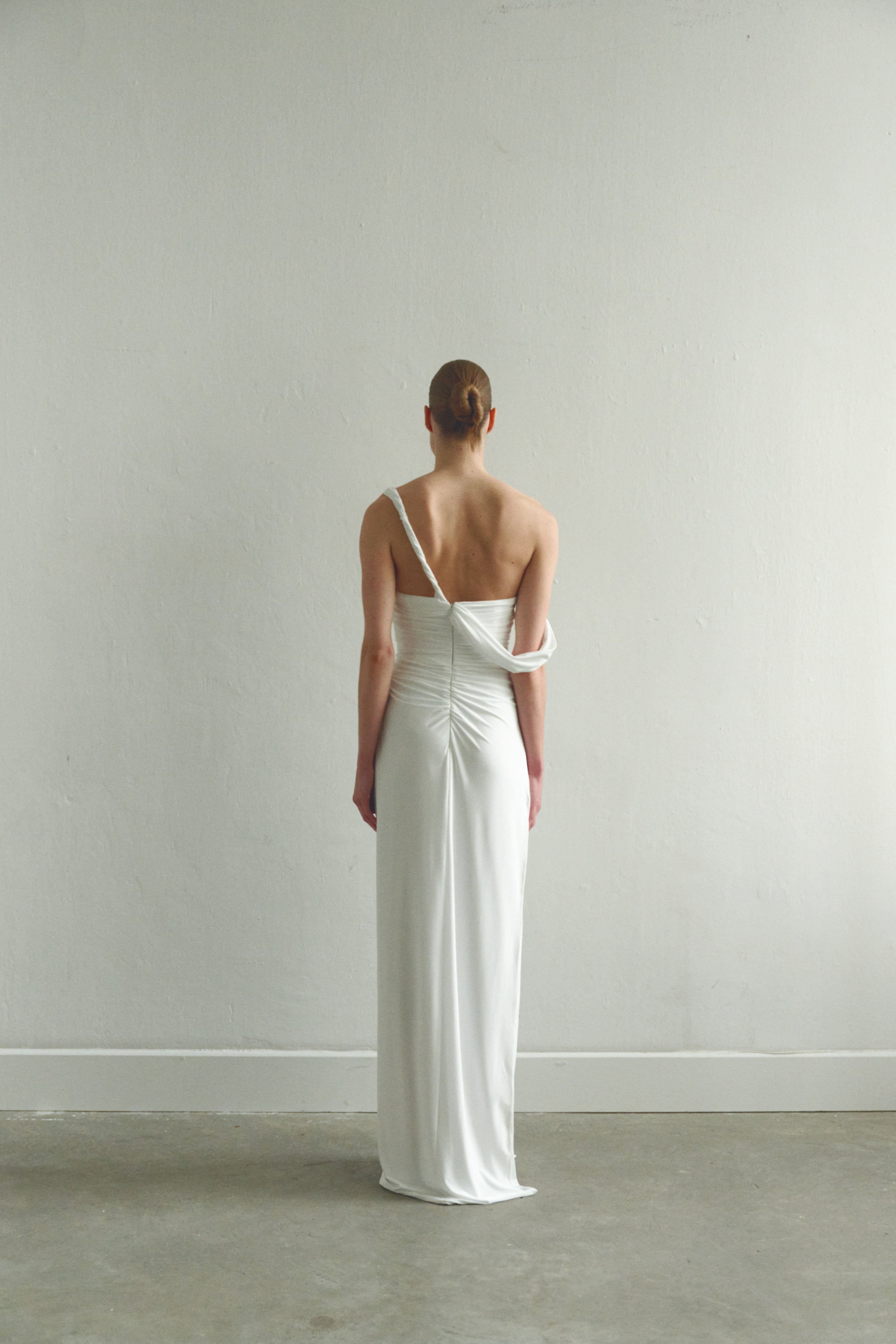 White Draped Maxi Dress Low Strap and  Side Slit