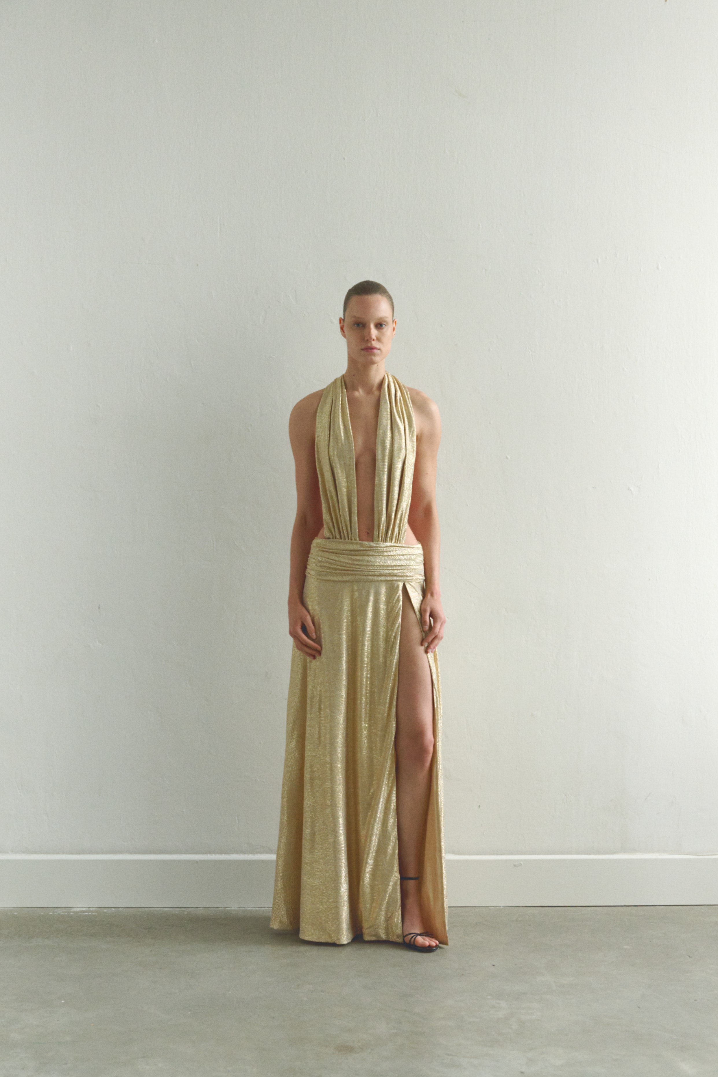 Gold Dress with Side Slit