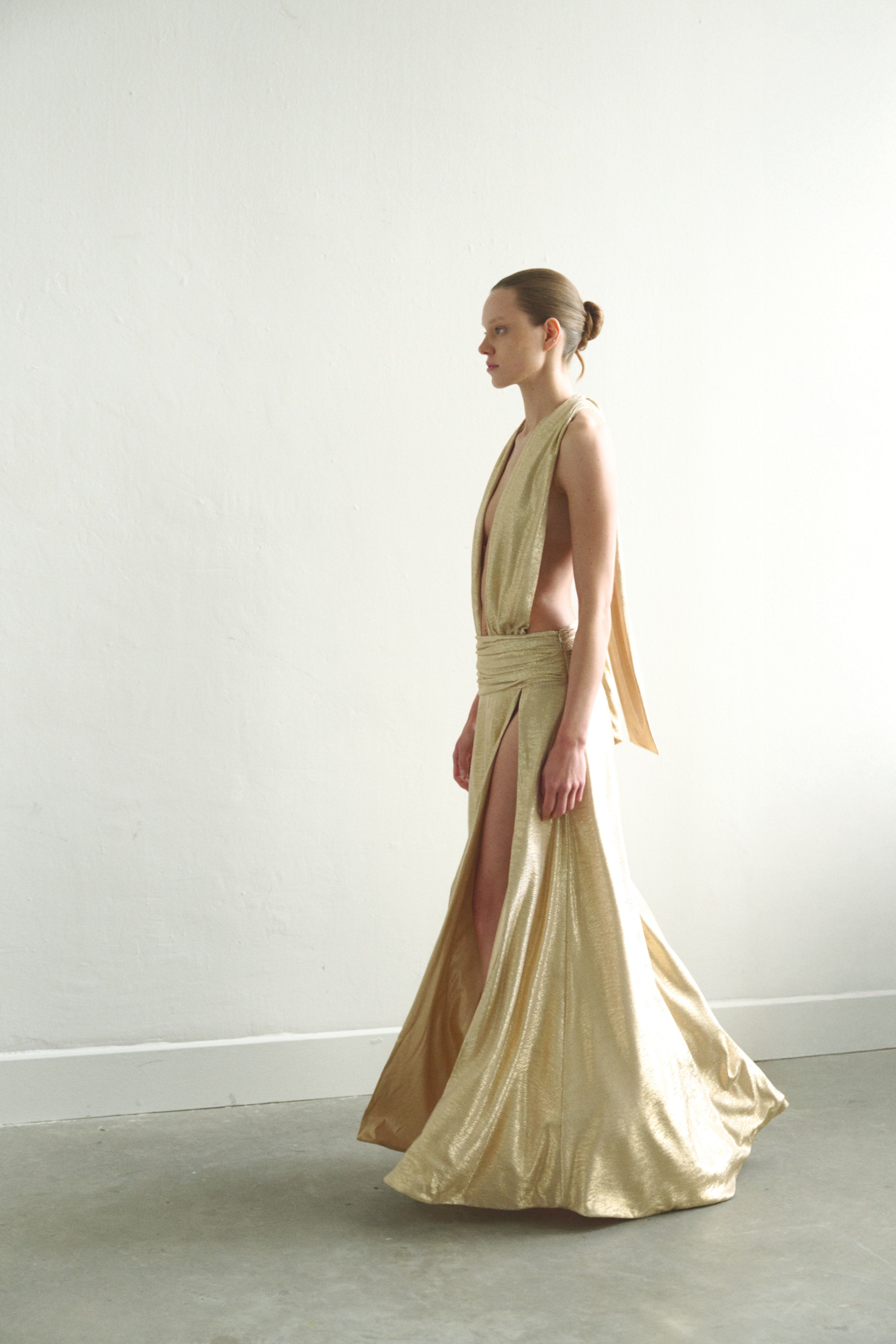 Gold Dress with Side Slit