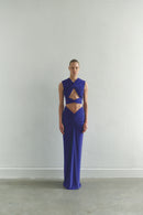 Dark Purple Maxi Dress with Front Knot and Cut-Out Details