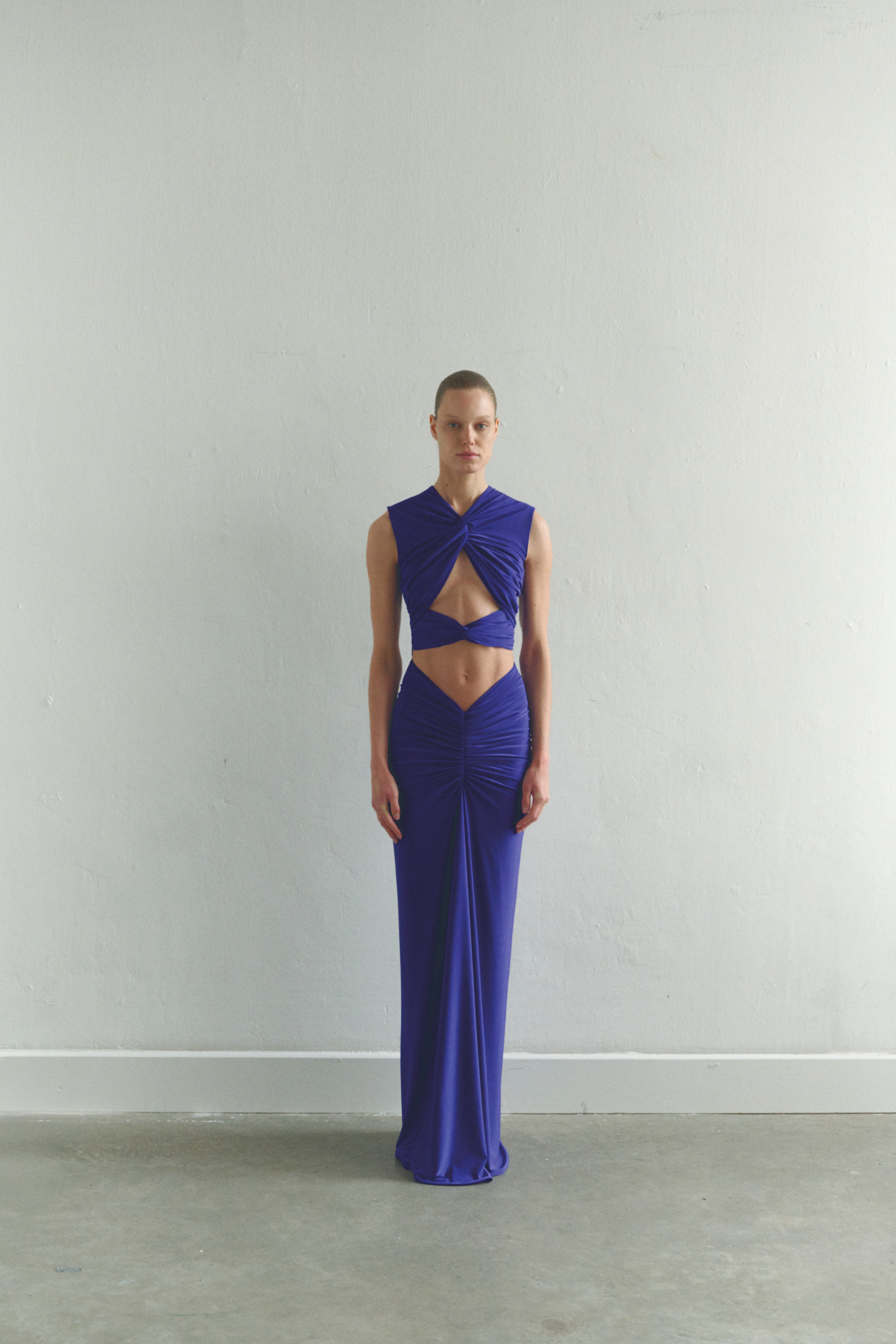 Dark Purple Maxi Dress with Front Knot and Cut-Out Details
