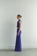 Dark Purple Maxi Dress with Front Knot and Cut-Out Details
