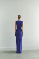 Dark Purple Maxi Dress with Front Knot and Cut-Out Details