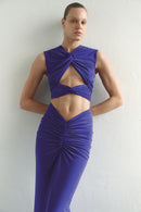 Dark Purple Maxi Dress with Front Knot and Cut-Out Details
