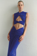 Dark Purple Maxi Dress with Front Knot and Cut-Out Details