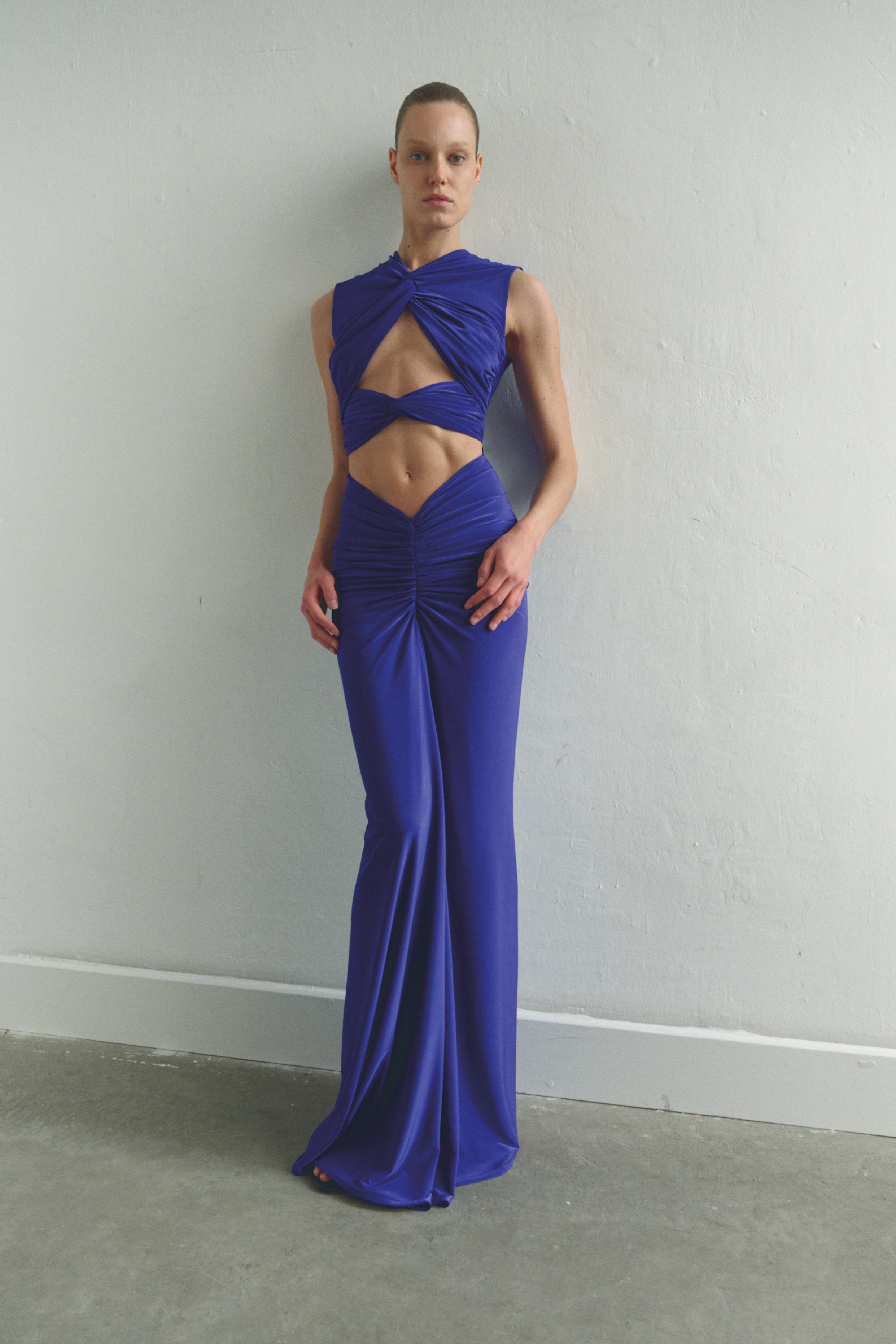 Dark Purple Maxi Dress with Front Knot and Cut-Out Details
