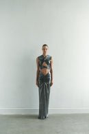 Silver Maxi Dress with Front Knot and Cut-Out Details