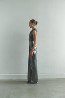 Silver Maxi Dress with Front Knot and Cut-Out Details