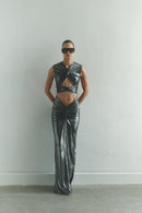 Silver Maxi Dress with Front Knot and Cut-Out Details