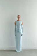 Baby Blue Draped Maxi Dress with Gloves