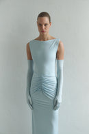 Baby Blue Draped Maxi Dress with Gloves