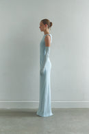 Baby Blue Draped Maxi Dress with Gloves