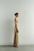 Gold Draped Maxi Dress Low Strap and  Side Slit