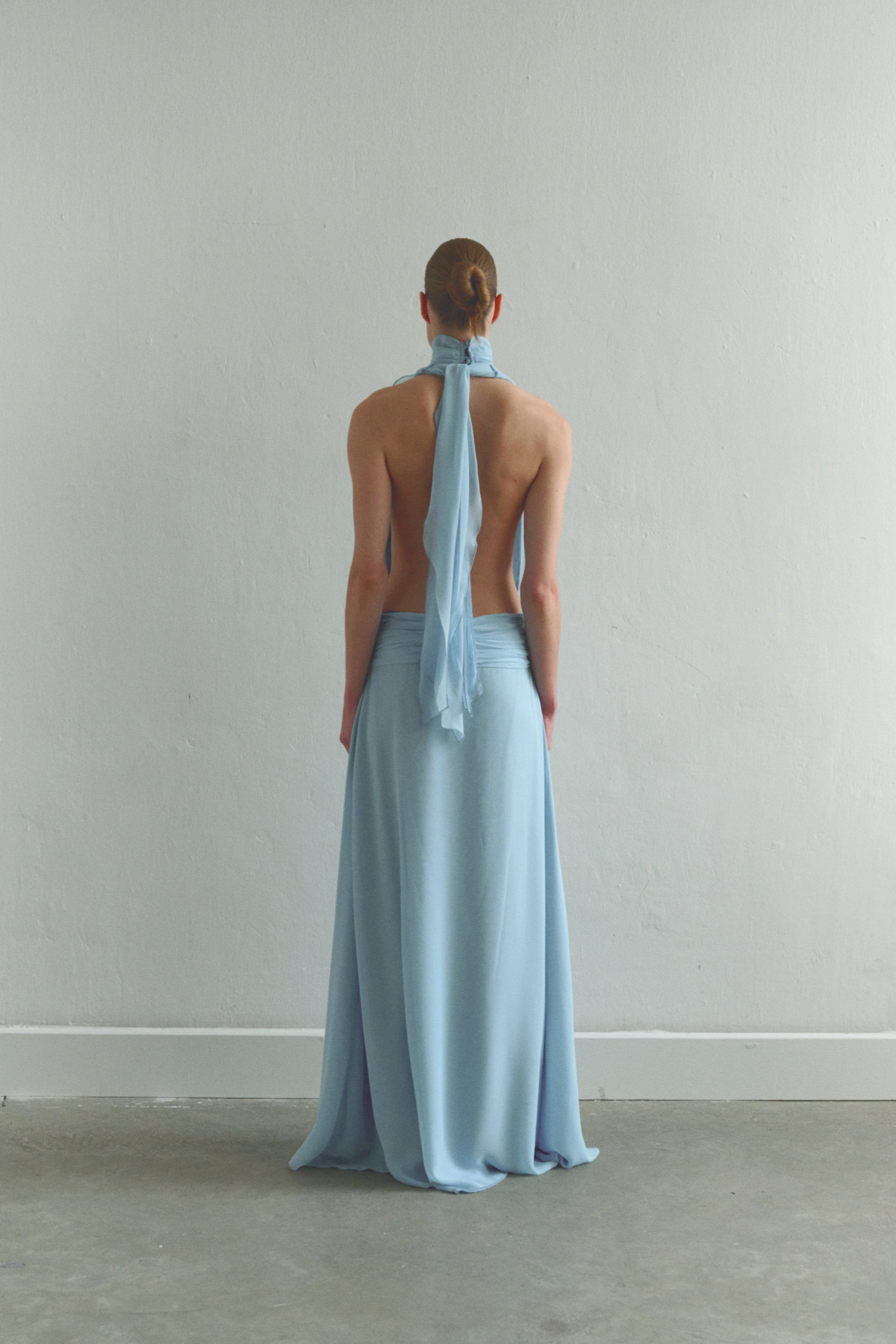 Baby Blue Chiffon Dress with Side Slit