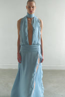 Baby Blue Chiffon Dress with Side Slit