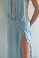 Baby Blue Chiffon Dress with Side Slit