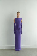 Purple Draped Maxi Dress with Gloves