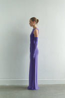 Purple Draped Maxi Dress with Gloves