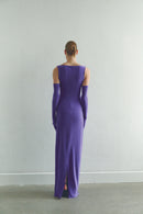 Purple Draped Maxi Dress with Gloves