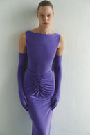 Purple Draped Maxi Dress with Gloves