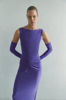Purple Draped Maxi Dress with Gloves