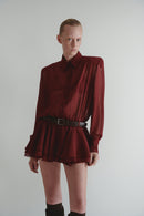 Burgundy Chiffon Shirt Mini Dress