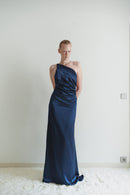 Navy Satin Backless Maxi Dress