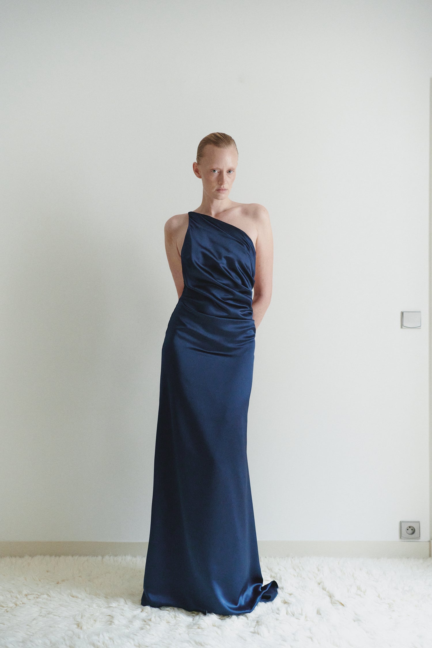 Navy Satin Backless Maxi Dress