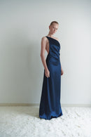 Navy Satin Backless Maxi Dress