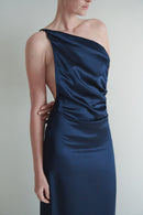 Navy Satin Backless Maxi Dress