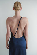 Navy Satin Backless Maxi Dress