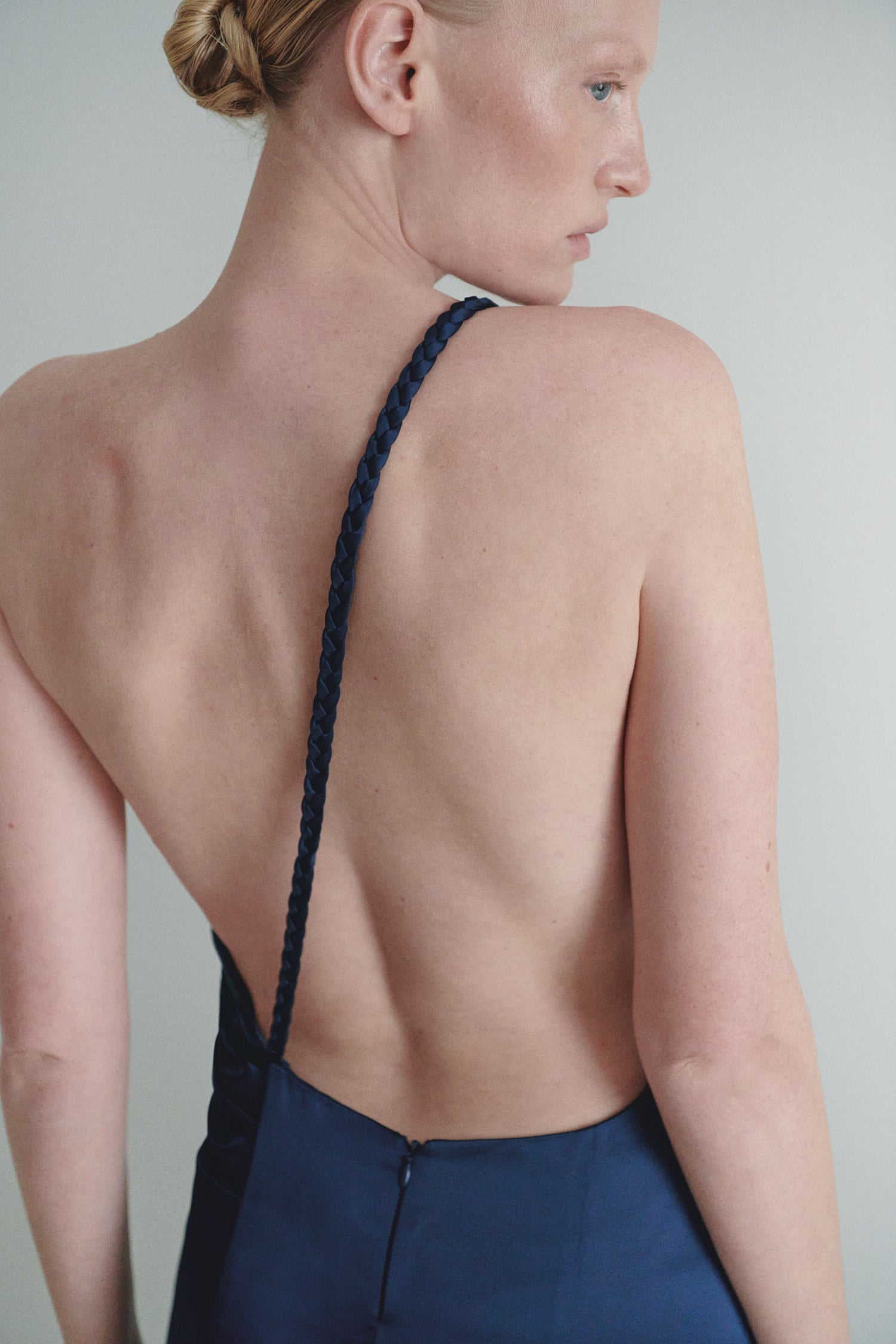 Navy Satin Backless Maxi Dress