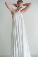 White Chiffon Stone Embellished Backless Maxi Dress