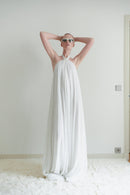 White Chiffon Stone Embellished Backless Maxi Dress