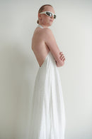 White Chiffon Stone Embellished Backless Maxi Dress