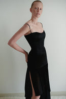 Black Satin and Chiffon Structure Dress