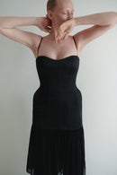 Black Satin and Chiffon Structure Dress