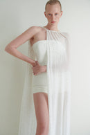 White Satin Mini Jumpsuit with Stone Embellished Cape