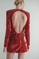 Red Sequin Mini Back Cut Out Dress