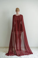 Burgundy Strapless Mini Dress with Cape and Double Garter