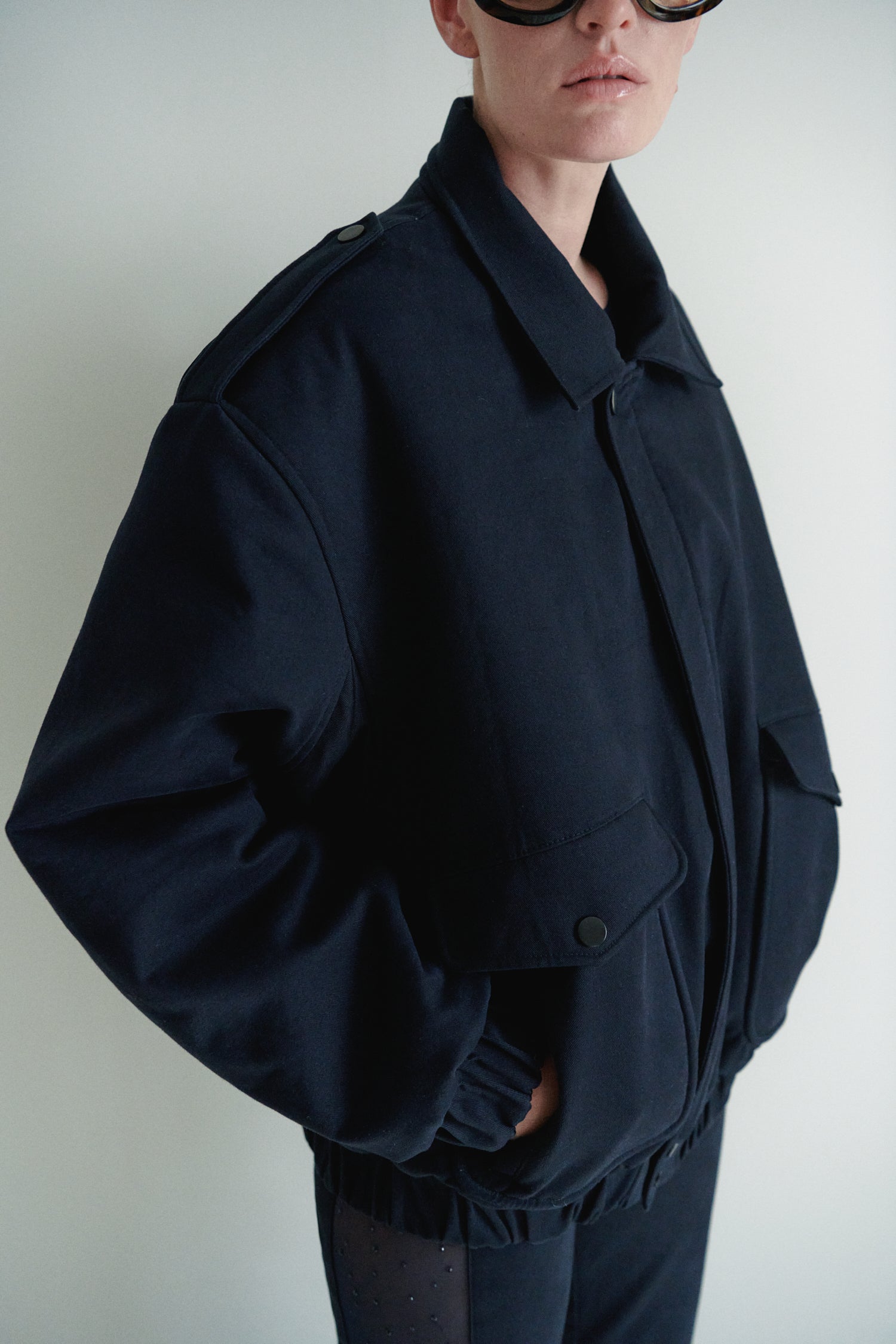 Navy Unisex Oversize Bomber Jacket With Pockets