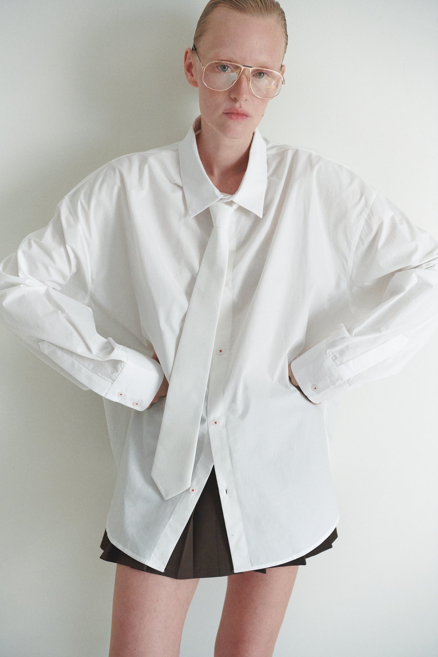 White Unisex Oversized Shirt with Tie