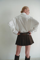 Brown Pleated Mini Skirt with Double Belt