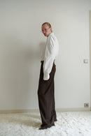 Brown Unisex Pants with Inner Leg Slits