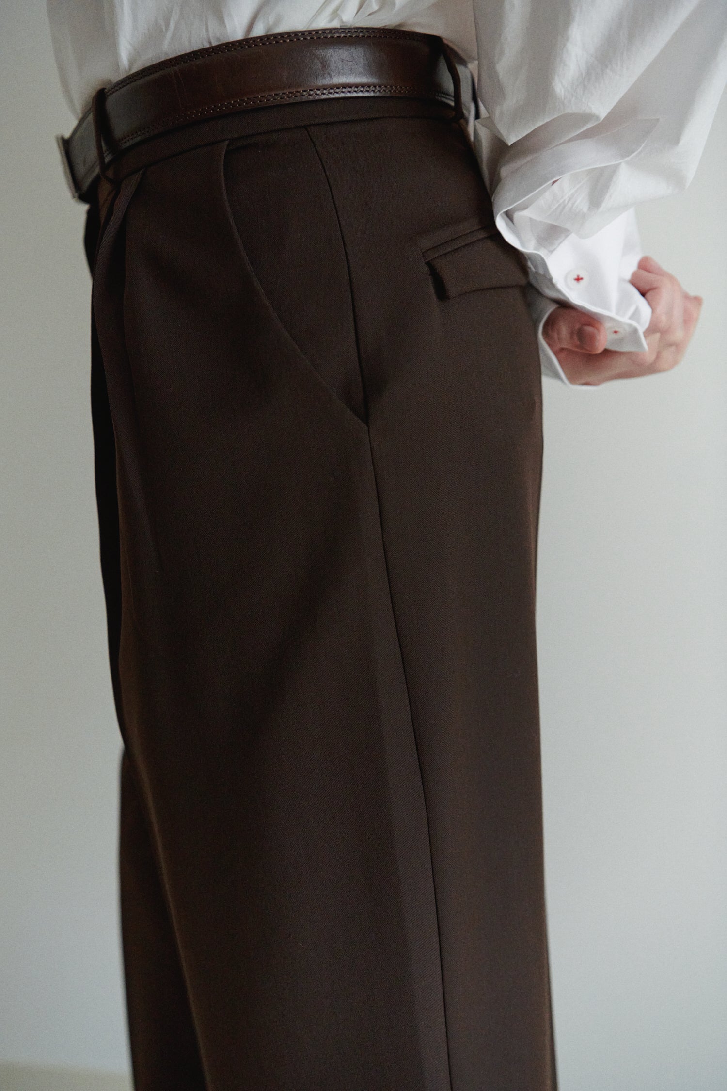 Brown Unisex Pants with Inner Leg Slits