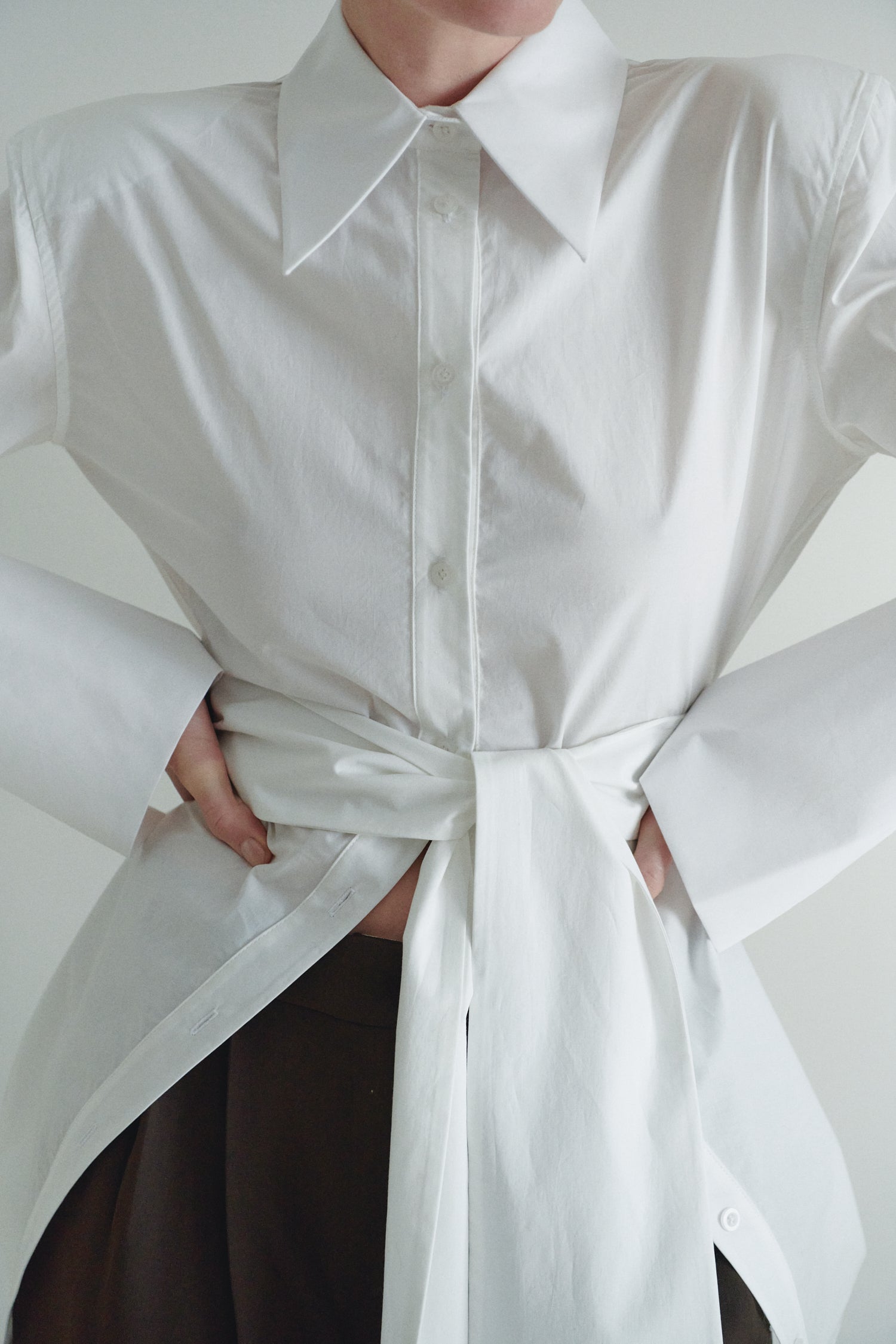 White Padded Shirt with Belt