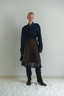 Brown Pleated Skirt with Lace Layer