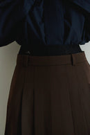 Brown Pleated Skirt with Lace Layer